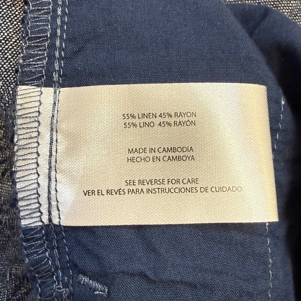 Gap Linen Blend Pull-On Pants Cropped High Rise Vacation Blue Women's Medium - Picture 8 of 10